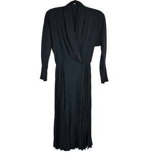 Howard Wolf Vintage 80s Dress Black Long Sleeve Pleated Maxi Goth Mod Size 8 M